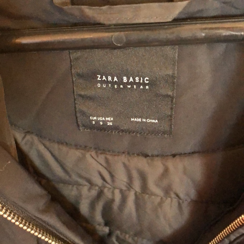 ZARA BASIC Outerwear long black jacket coat parka size small water repellent​​​ - Picture 6 of 11